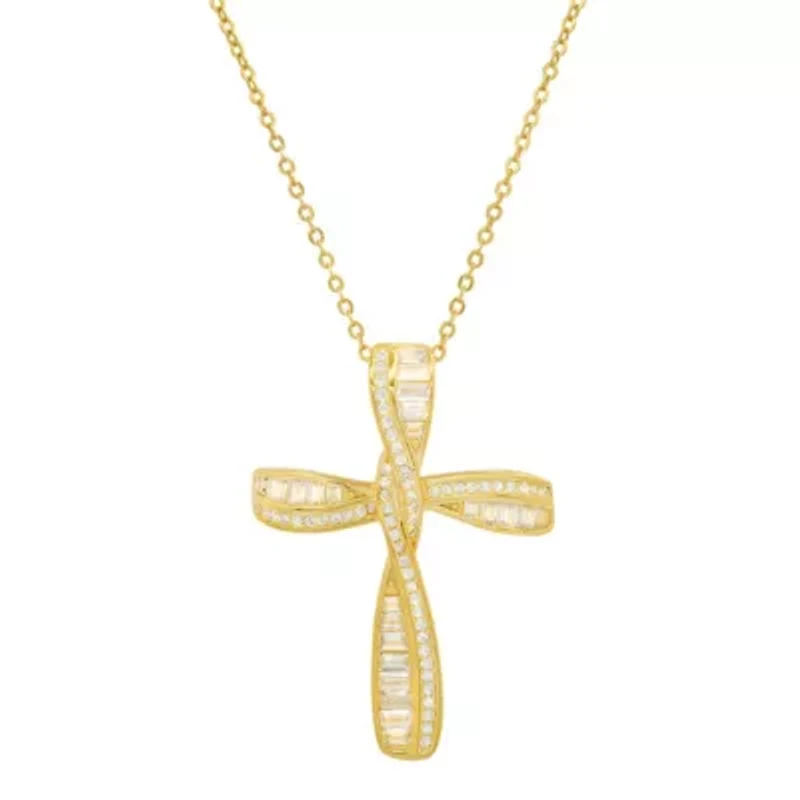 Lab Created 14k Gold Over Silver Baguette CZ Cross Pendant