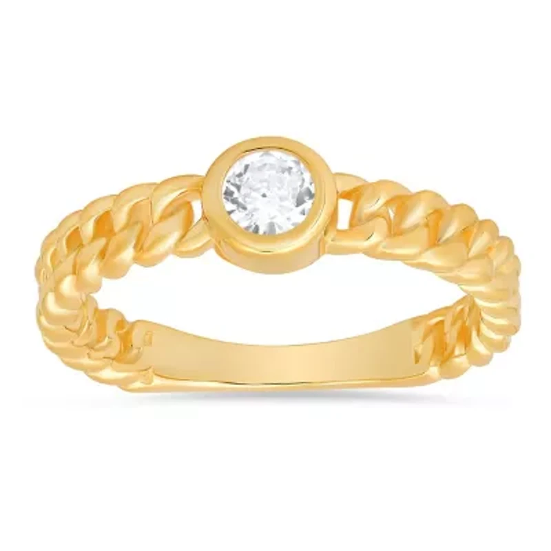 Lab Created Sterling Silver Bezel-set CZ Curb Chain Ring