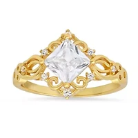 Lab Created Sterling Silver Princess-cut CZ Filigree Ring