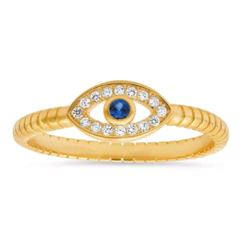 Lab Created Sterling Silver CZ Evil Eye Ring