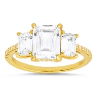 Lab Created Sterling Silver 3-Stone Emerald-cut CZ Ring