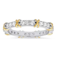 Lab Created Sterling Silver Two-Tone Round-cut CZ "X" Stackable Eternity Band Ring