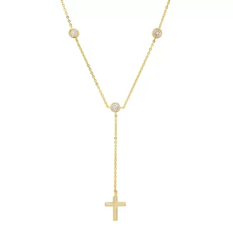 Sterling Silver Bezel-set CZ Cross Y Necklace