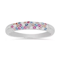 Sterling Silver Petite Pastel Multi color Pave Band Ring