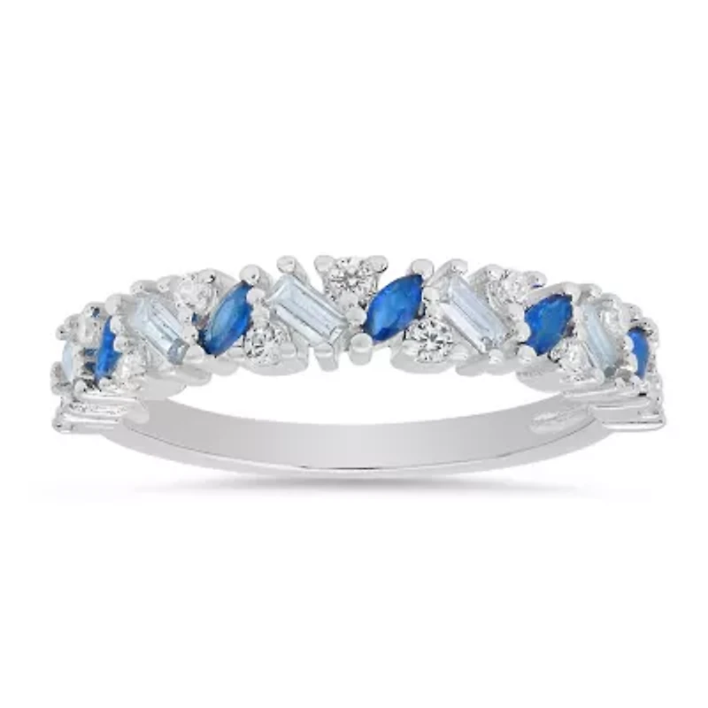 Sterling Silver Multi cut Blue Ombre Band Ring