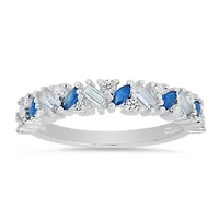 Sterling Silver Multi cut Blue Ombre Band Ring