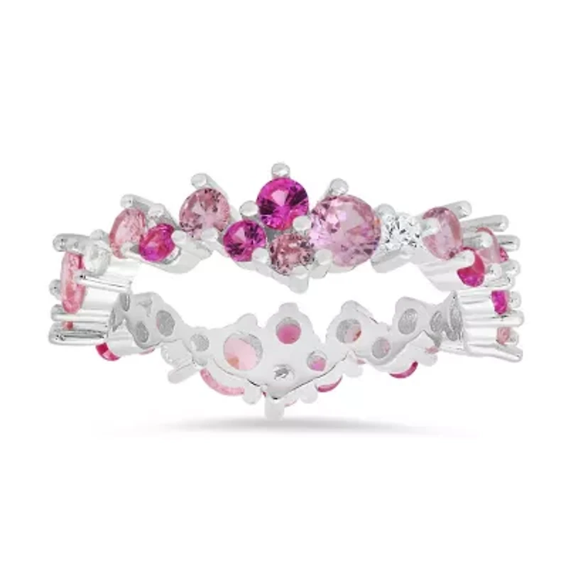 Sterling Silver Abstract Pink Ombre Eternity Band Ring
