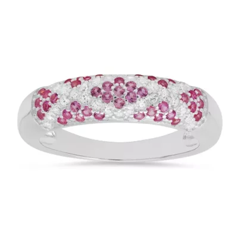 Sterling Silver Pave Pink Sapphire CZ 'X' Ring