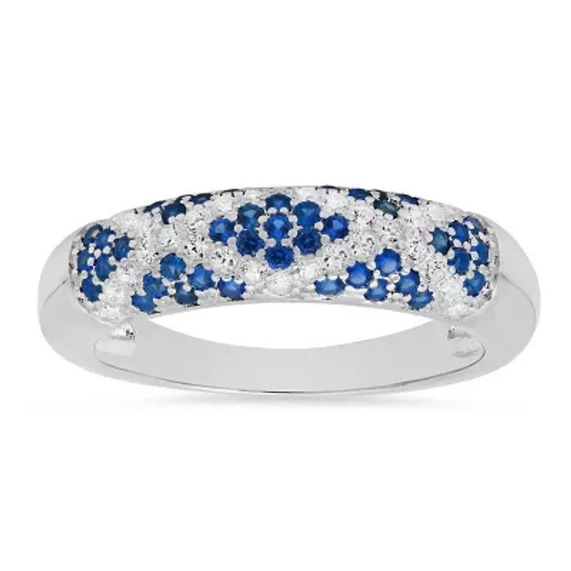 Sterling Silver Pave Sapphire CZ 'X' Ring