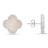 Sterling Silver Mother of Pearl Clover Stud Earrings