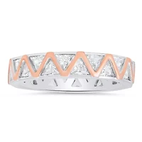 Sterling Silver Two-Tone Trillion-cut CZ Eternity Band Ring