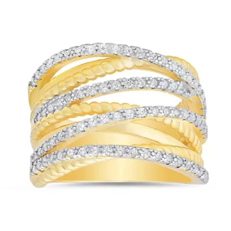 Sterling Silver Twisted Rope CZ Highway Statement Ring
