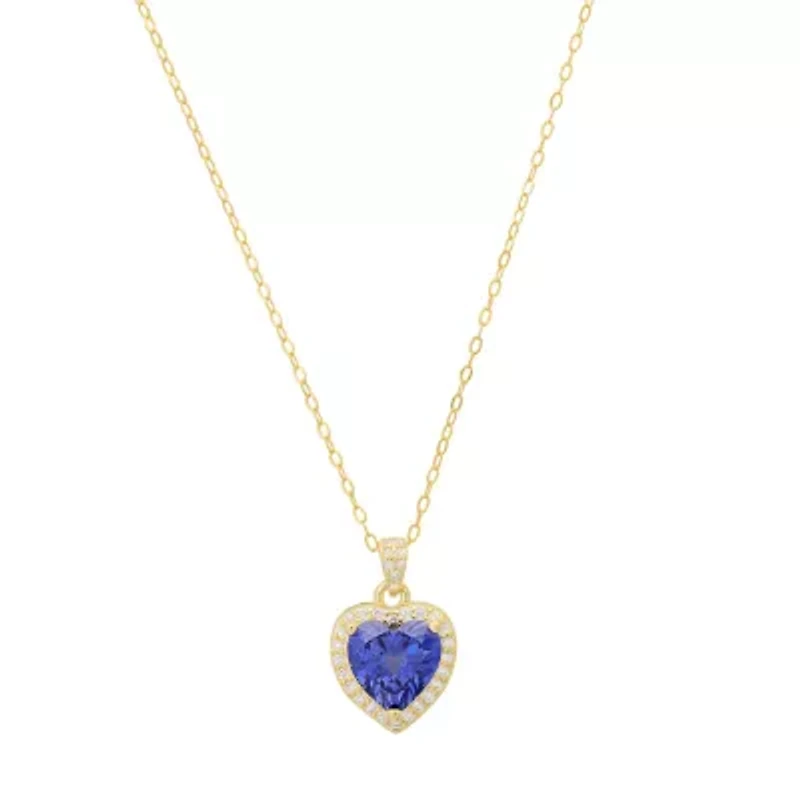Sterling Silver Heart-cut Tanzanite CZ Halo Pendant