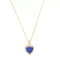 Sterling Silver Heart-cut Tanzanite CZ Halo Pendant