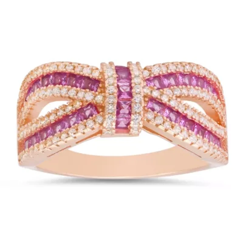 Sterling Silver Pink Sapphire CZ Love Knot Ring