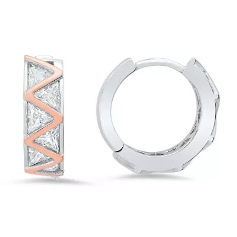 Sterling Silver Two-Tone Trillion-cut CZ Hoop Earrings