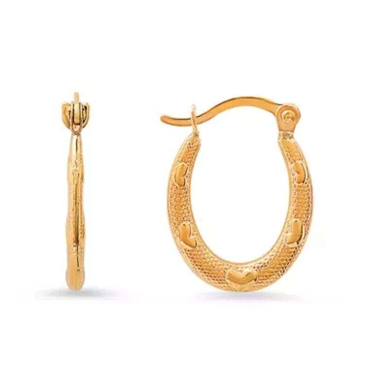 10k Yellow Gold Petite U Shaped 15mm Heart Huggy Hoop Earrings