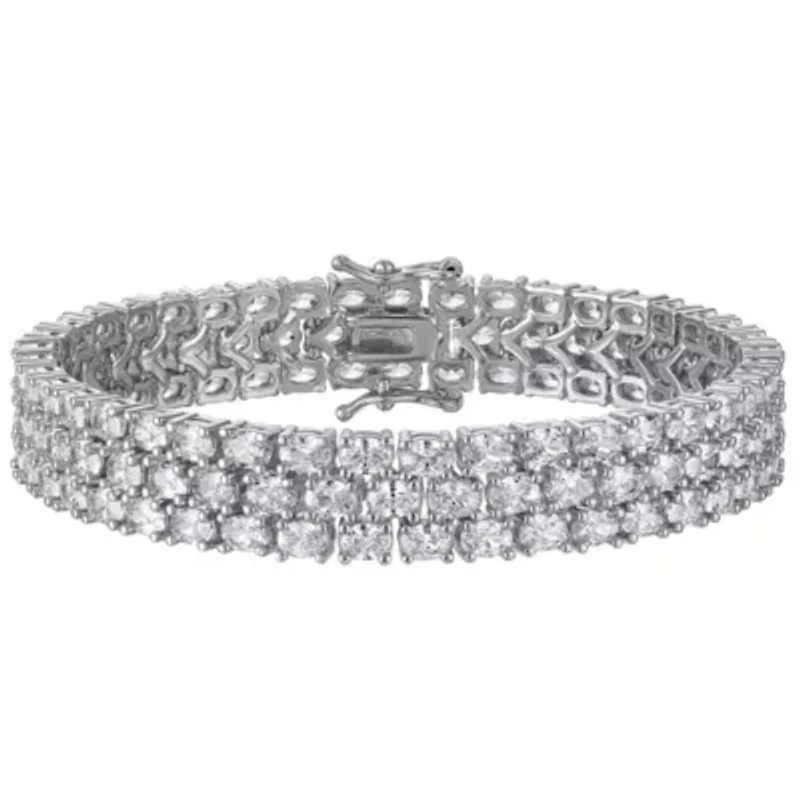 Lab Created Silver Plated 3X4mm Oval Cz Bracelet