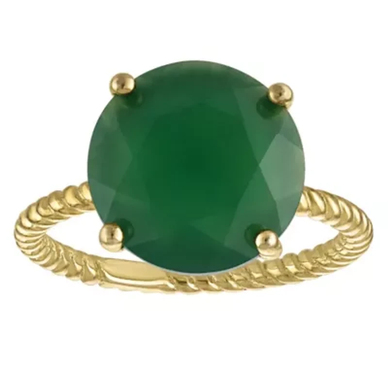 Gold Plated Sterling Silver Green Chalcedony Solitaire Ring