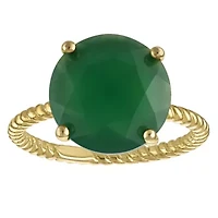 Gold Plated Sterling Silver Green Chalcedony Solitaire Ring