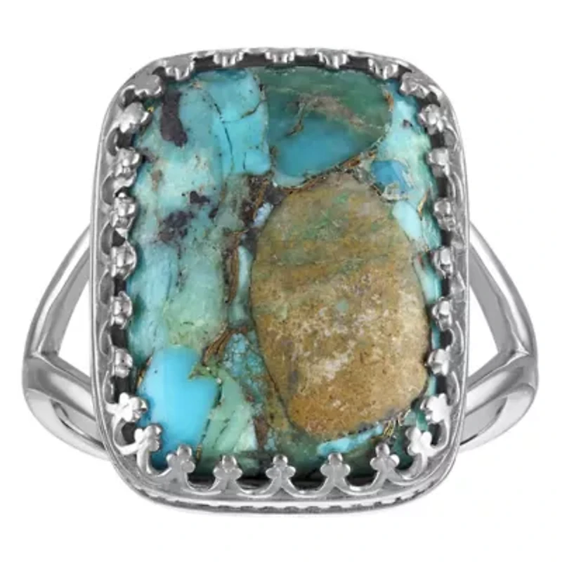 Sterling Silver Blue Copper Turquoise Crown Ring
