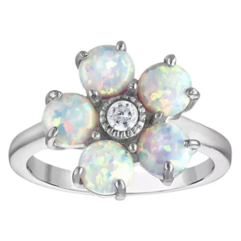 Sterling Silver Cr Opal Flower Ring