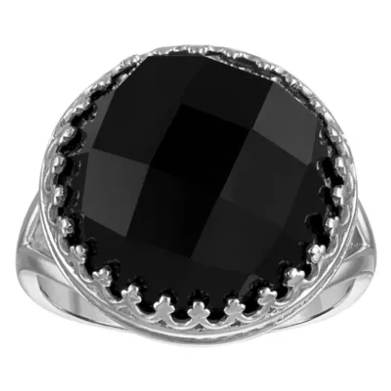 Sterling Silver Black Onyx Crown Ring