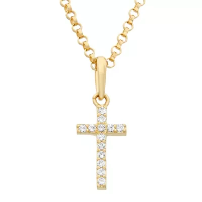 Lab Created 14K Gold Kid's Cz Cross Pendant