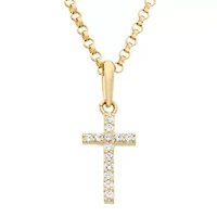 Lab Created 14K Gold Kid's Cz Cross Pendant