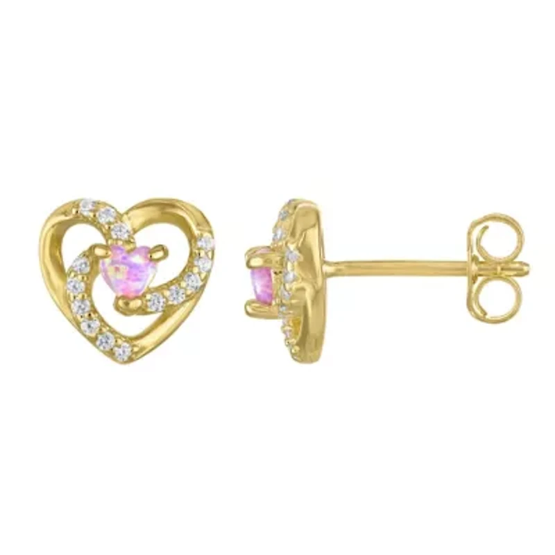 Gold Plated Silver Cr Opal Heart Earrings