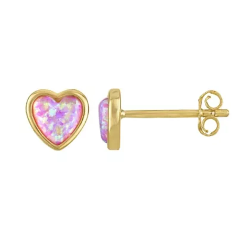 Gold Over Silver Cr Opal Heart Stud