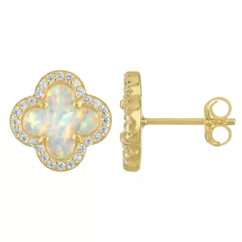 Gold Plated Silver Cr Opal Clover Stud