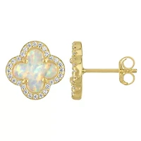 Gold Plated Silver Cr Opal Clover Stud