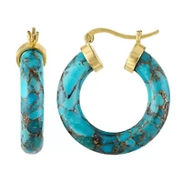 Gold Plated Sterling Silver Blue Copper Turquoise Hoop Earrings