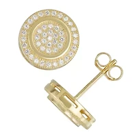 Lab Created Gold Plated Silver Cz Pave Round Stud Earrings