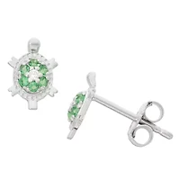 Lab Created Sterling Silver Green Cz Turtle Stud Earrings