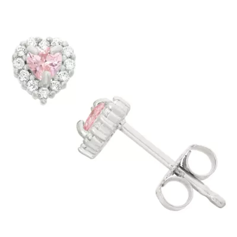 Lab Created Sterling Silver Pink And White Cz Stud Earrings