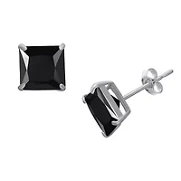 Lab Created Sterling Silver 8mm Black Cz Square Stud Earring