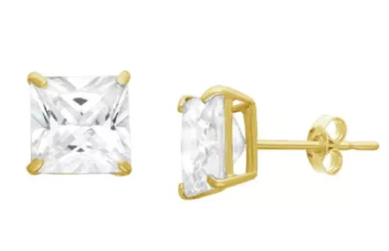 Lab Created Sterling Silver 8mm White Cz Square Stud Earring