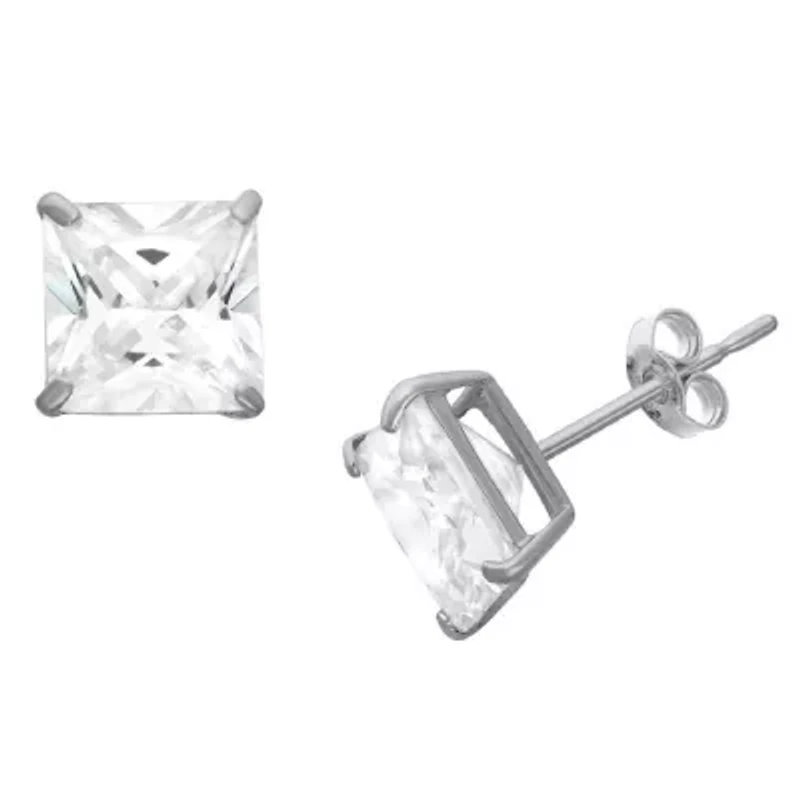 Lab Created Sterling Silver 8mm White Cz Square Stud Earring