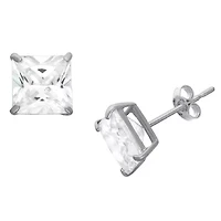 Lab Created Sterling Silver 8mm White Cz Square Stud Earring
