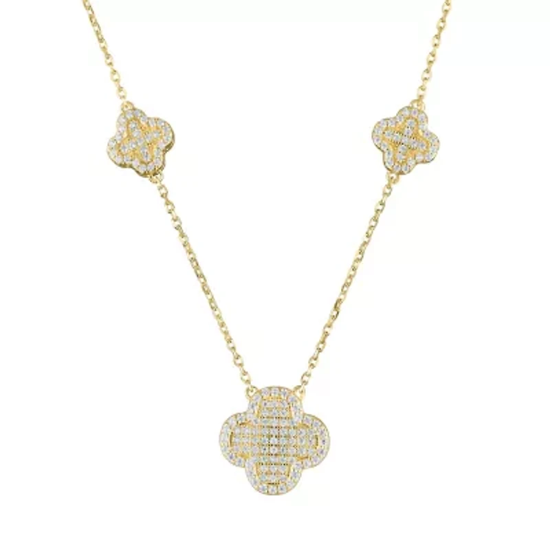 Lab Created Sterling Silver White Cz Clover Necklace