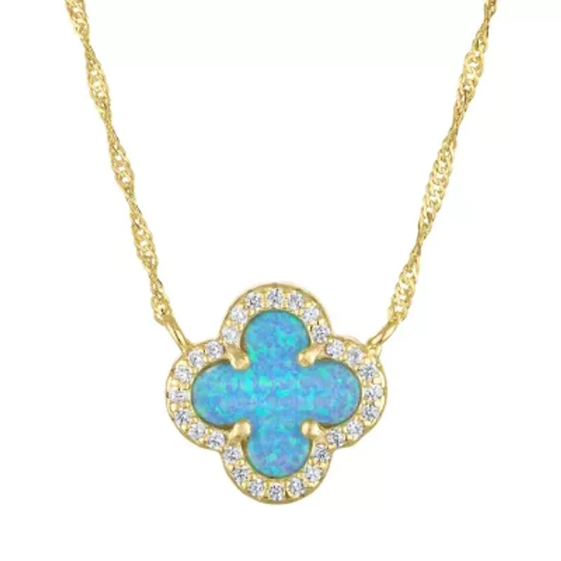 Gold Plated Silver Cr Opal Clover Necklace