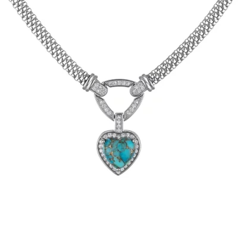 Sterling Silver Copper Turquoise Heart Mesh Pendant