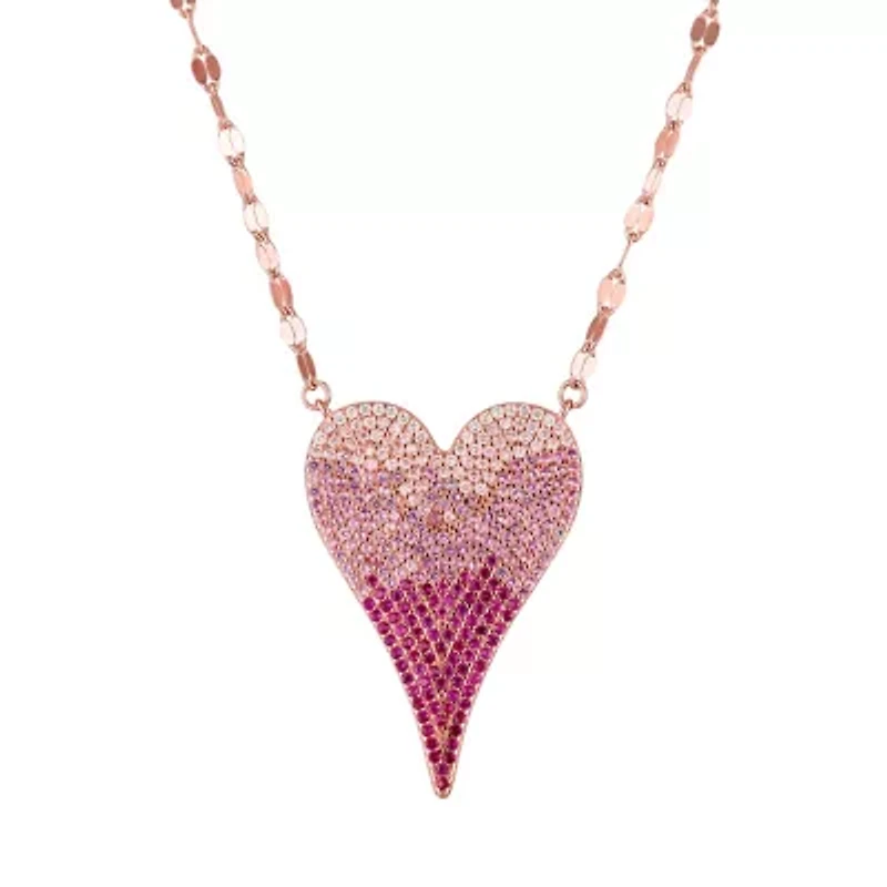 Lab Created Sterling Silver Created Ruby And Pink/White Cz Heart Necklace