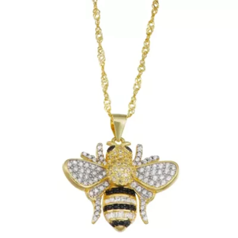 Lab Created Sterling Silver Black And White Cz Bee With Chain