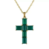 Gold Plated Sterling Silver Green Chalcedony Cross Pendant