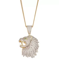 Lab Created Sterling Silver White Cz Lion Head Pendant