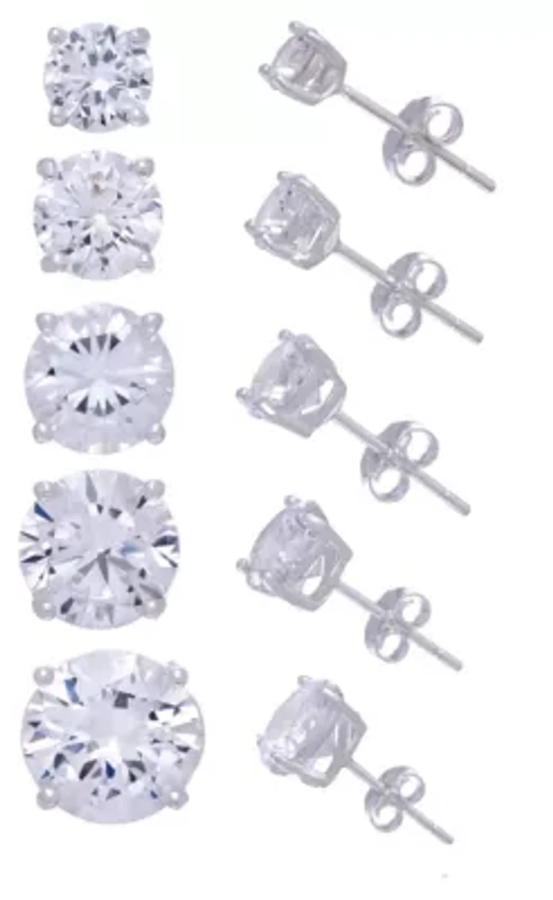 Lab Created Sterling Silver White Cz 5Pc 4-8mm Stud Earring Set