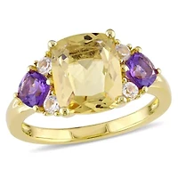 Citrine, Amethyst and White Topaz Ring Yellow Plated Sterling Silver
